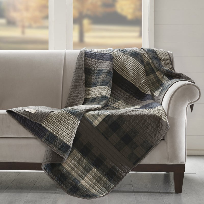 Woolrich John Rich & Bros. Woolrich Luxury Quilted Throw - Cabin Lifestyle, Patchwork with Moose Design All Season, Lightweight and Breathable Cozy Bedding Layer Throws for Couch Sofa, 50" W x 70" L, Winter Hills Taupe - Image 2